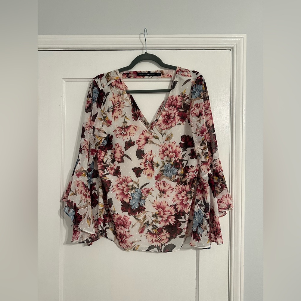 White House Black Market Floral Layered Long Sleeve Blouse